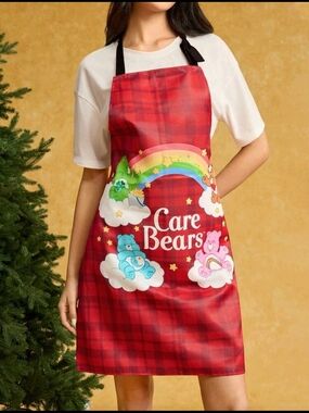 Care Bears Red Plaid Apron with Rainbow & Character Graphics